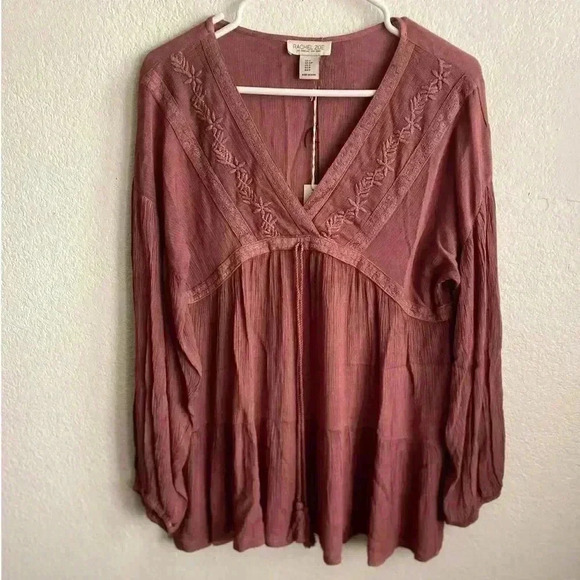 🆕Rachel Zoe Boho Mauve Flowy Babydoll Top S🆕 - Picture 3 of 10